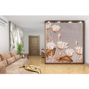 Sepia Lotus Relief glass film pattern in brown and cream, full design view